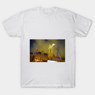 Gothic effect, double image and zoom blur effect creating erie impressionist image of towm hall or Rathaus in Vienna., Austria. T-Shirt